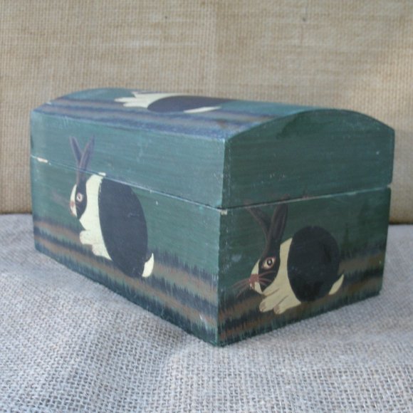 Vintage Warren Kimble Folk Art Wood Rabbit Decorative Box - Picture 2 of 16